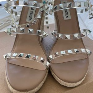 Steve Madden Clear and Silver Studded Wedges